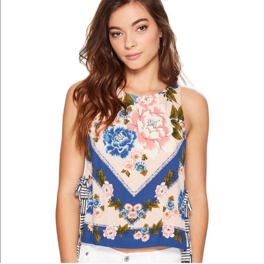 Free people sweet love side tie floral stripe tank